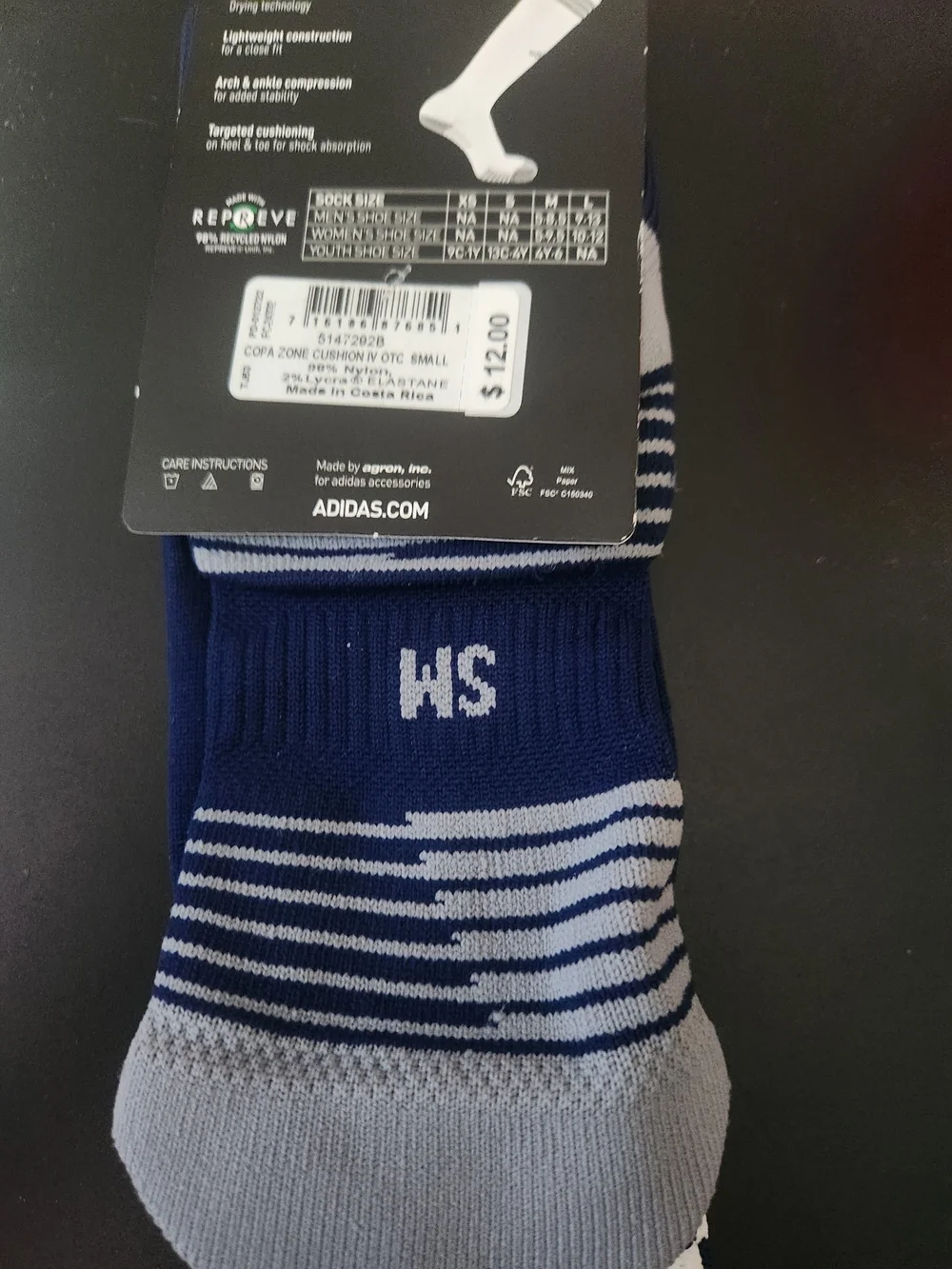 ADIDAS SOCCER COPA ZONE  SOCK Striped Cuff NAVY/WHITE NEW SIZE S